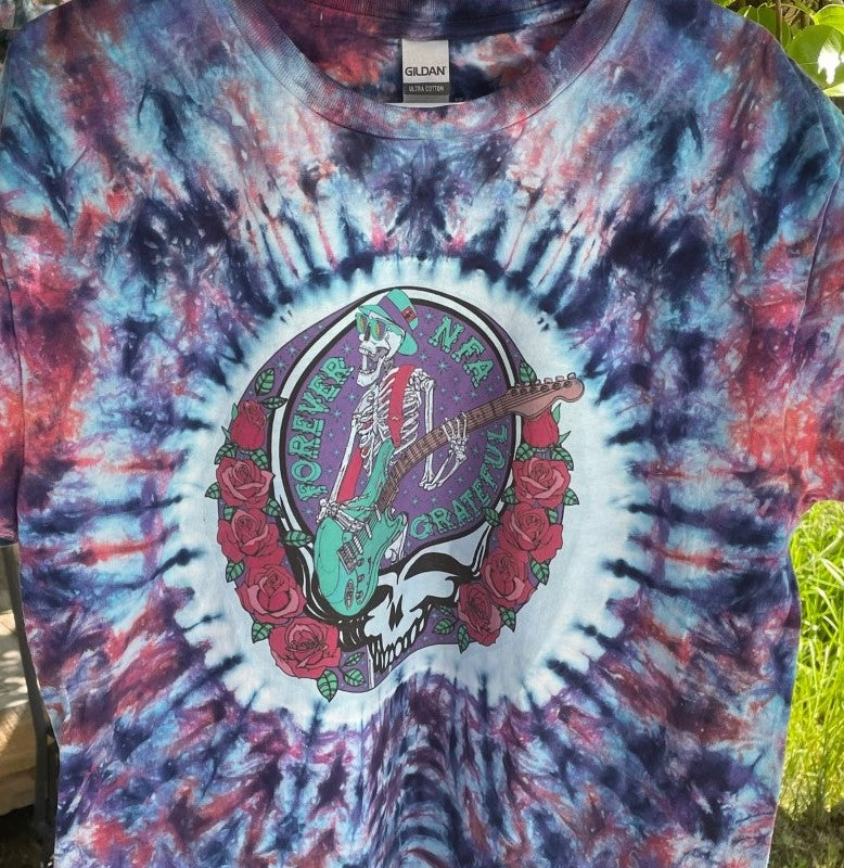 NFA shirt Green Guitar and Red Roses Purple Tie Dye