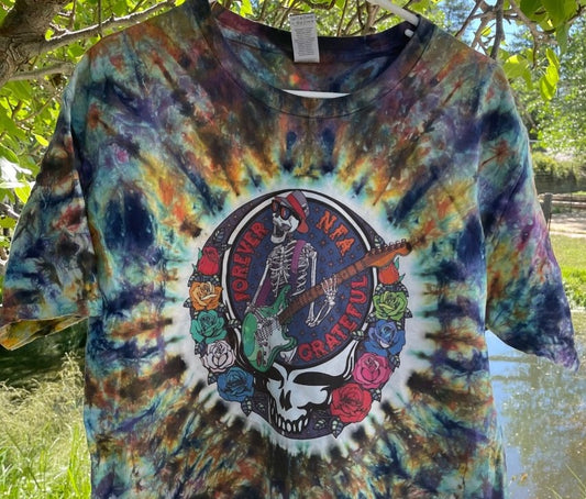 NFA Shirt Multi-Color Roses and Green Guitar Earthy Tie Dye